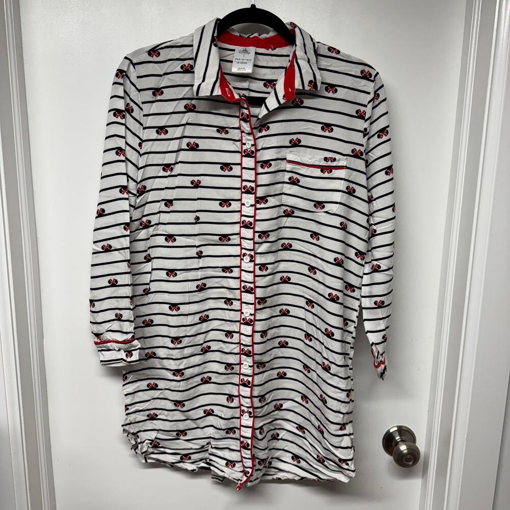 Disney Minnie Mouse Striped Nightshirt Dress Women Size Small Black White Red